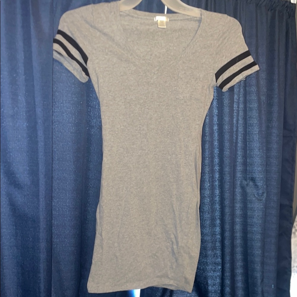 Bozzolo Gray Mini Dress with Black Stripes